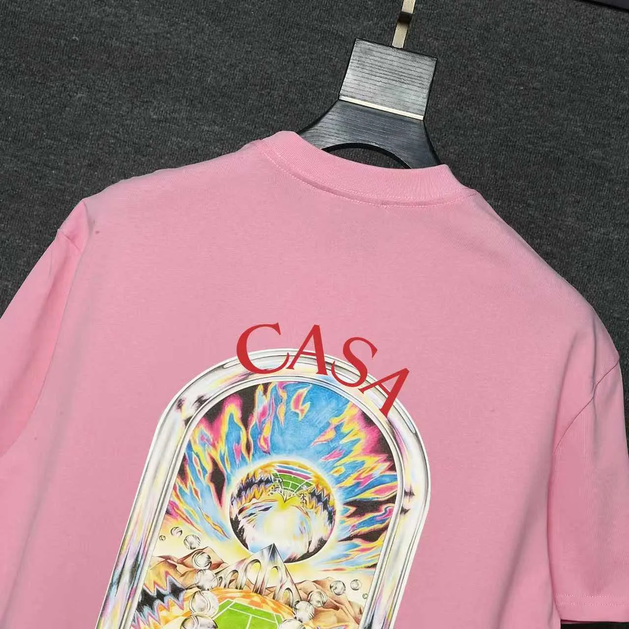 26ss CASABLANCA original printing process short-sleeved T-shirt original development using high-density double yarn pure cotton fabric upper body soft and comfortable color Black White Dark Green color Orange Pink Blue Royal Blue color cigarette powder 8 colors Sizes S M L XL